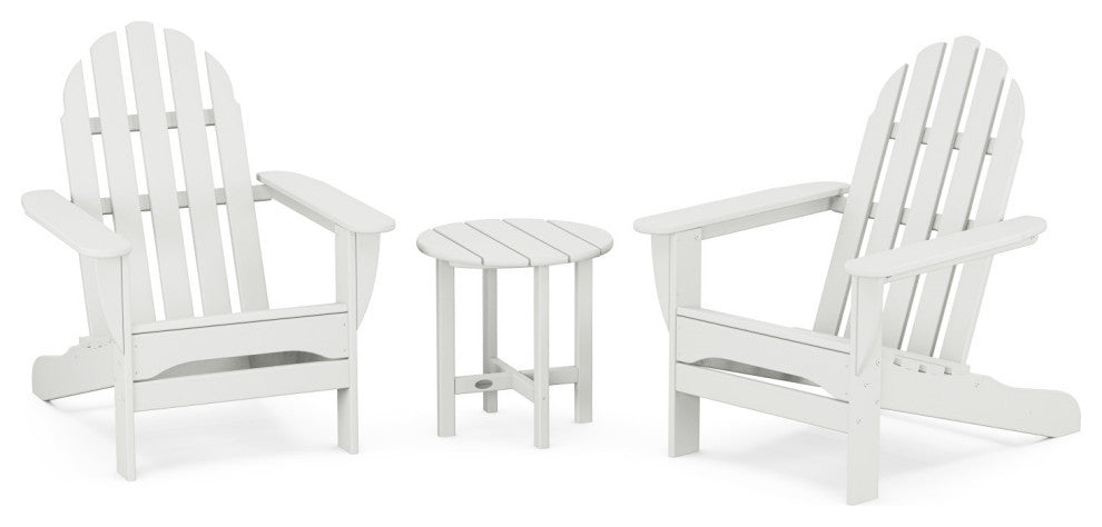 Polywood Classic 3-Piece Adirondack Chair Set With Table, White
