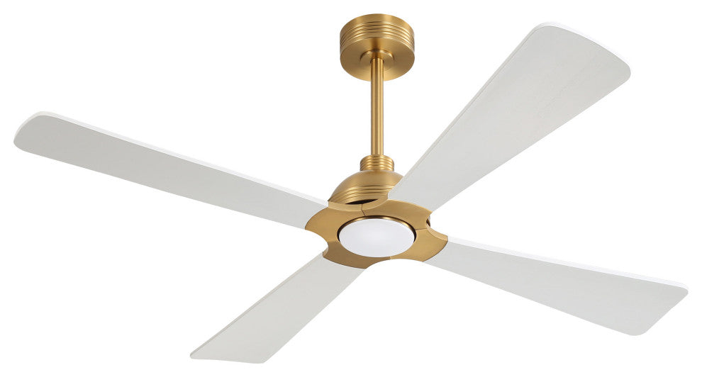 56" 4-Blade Solid Wood Ceiling Fan With LED Light and Remote Control, Gold/White