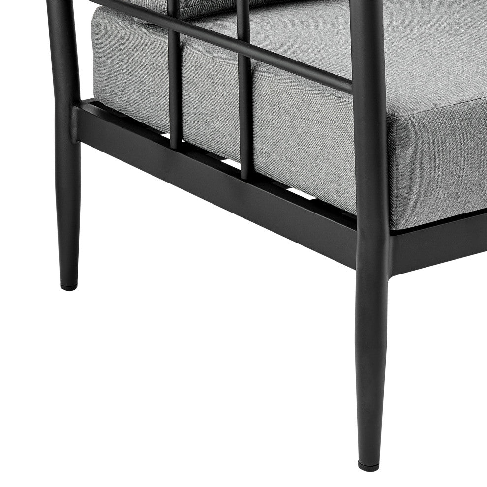 Shari Outdoor Patio 4-Piece Lounge Set, Aluminum With Teak and Gray Cushions