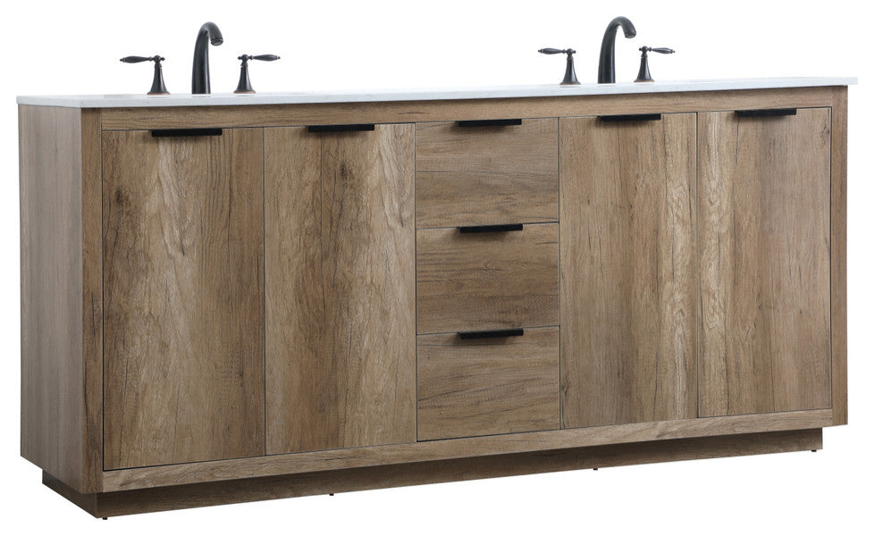 Bethany 72" Double Bathroom Vanity, Natural Oak