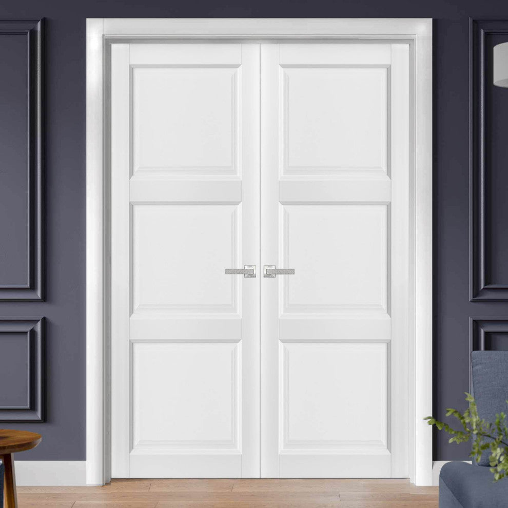 French Double Panel Interior Doors with Hardware|Lucia 2661 White Silk -72x80