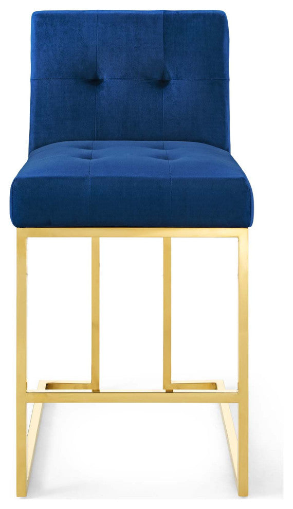 Counter Stool Chair, Velvet, Metal, Gold Blue Navy, Modern, Bar Pub Cafe Bistro