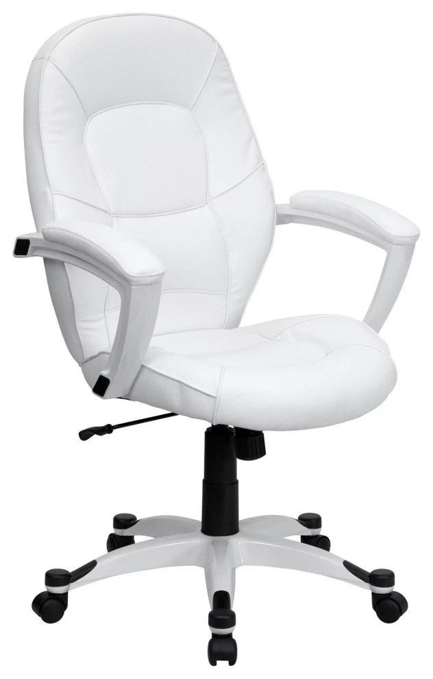 Comfortable Office Chair, Waterfall Faux Leather Seat With Contoured Back, White