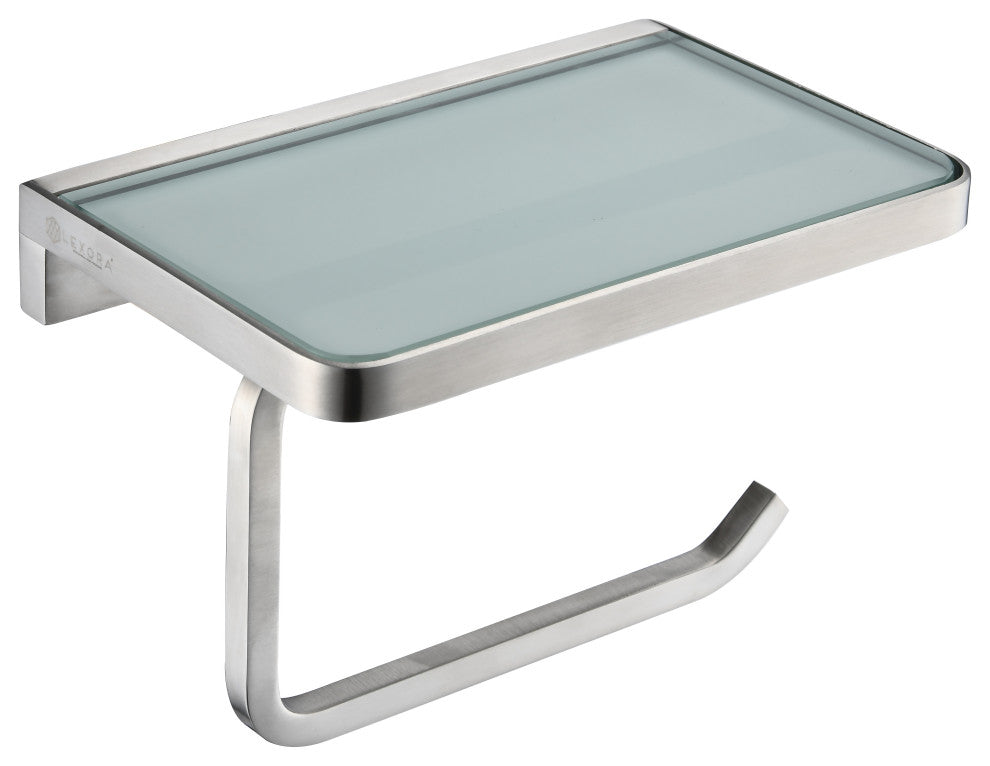 Bagno Bianca Glass Shelf, Toilet Paper Holder, Brushed Nickel