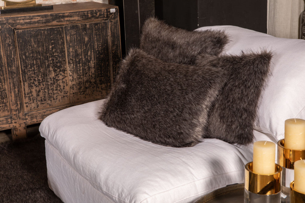 LUZIO Silver Fox Vegan Faux Fur Pillow Cover 19.6x19.6