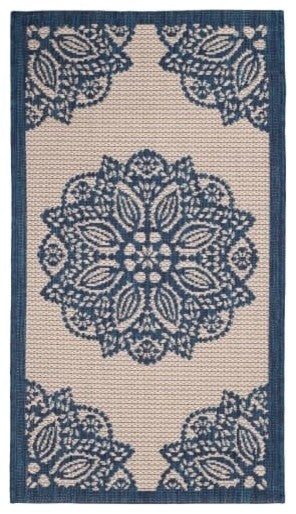 Safavieh Courtyard Cy6139-258 Outdoor Rug, Beige/Navy, 2'0" X 3'7"