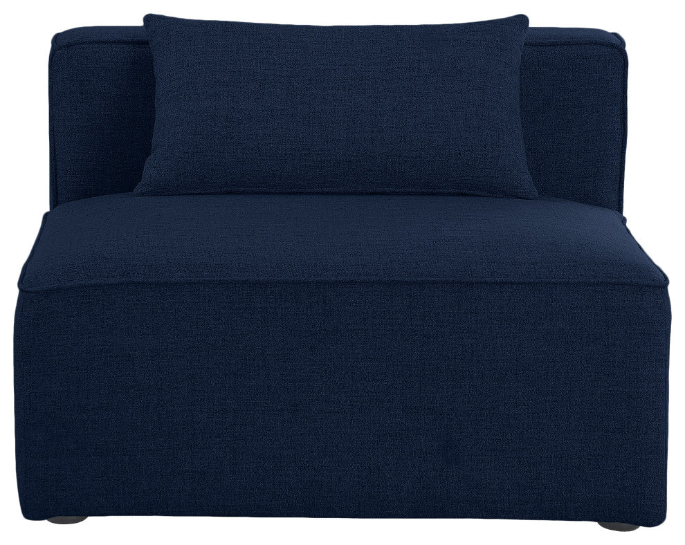Cube Upholstered Modular Component, Navy, Linen Texured Fabric, Armless Chair