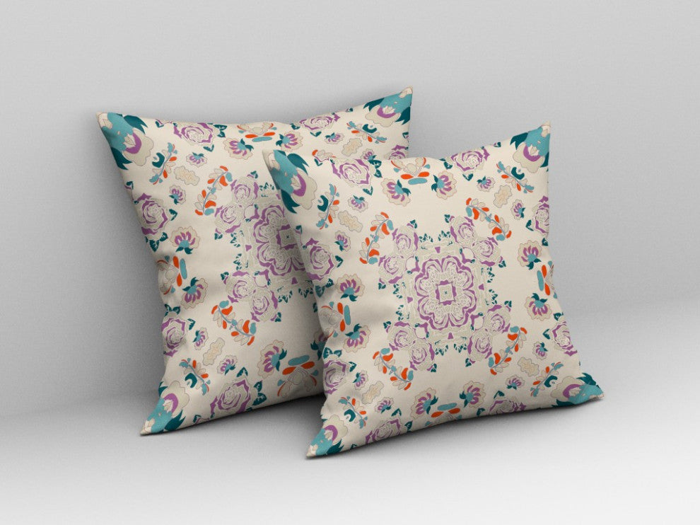 18" Purple Teal Wreath Indoor Outdoor Zippered Throw Pillow