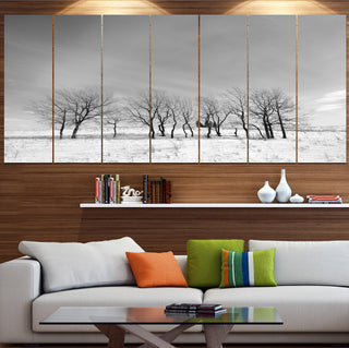 Black and White Trees in Winter, Landscape Canvas Art Print, 83"x32", 7 Panels