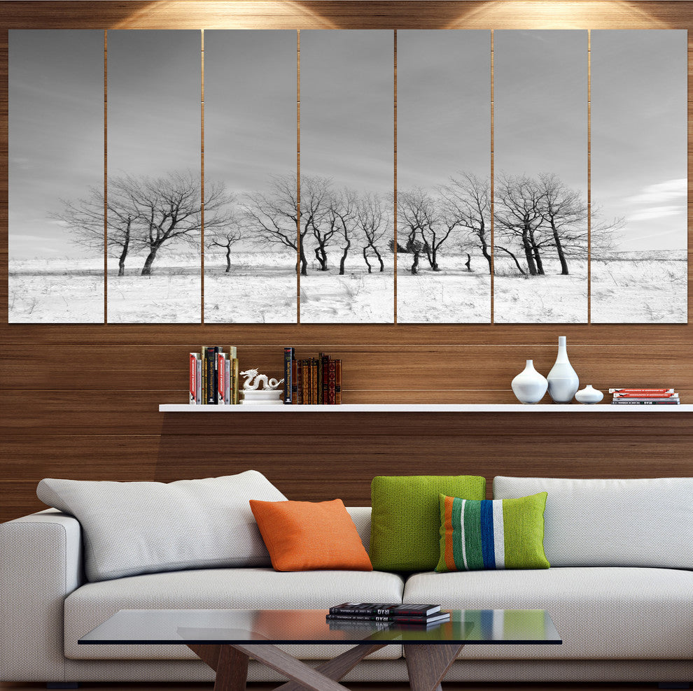 Black and White Trees in Winter, Landscape Canvas Art Print, 83"x32", 7 Panels