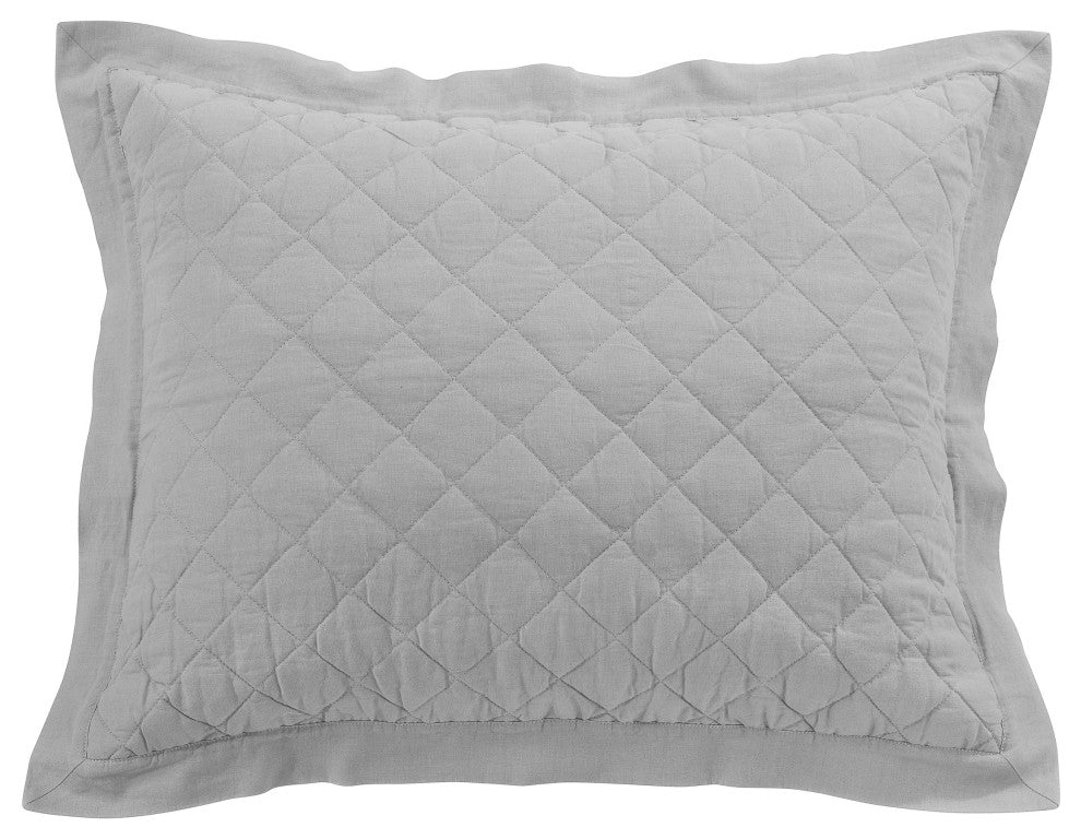 Linen Cotton Diamond Quilted Pillow Sham, 1 Piece, Gray, Standard