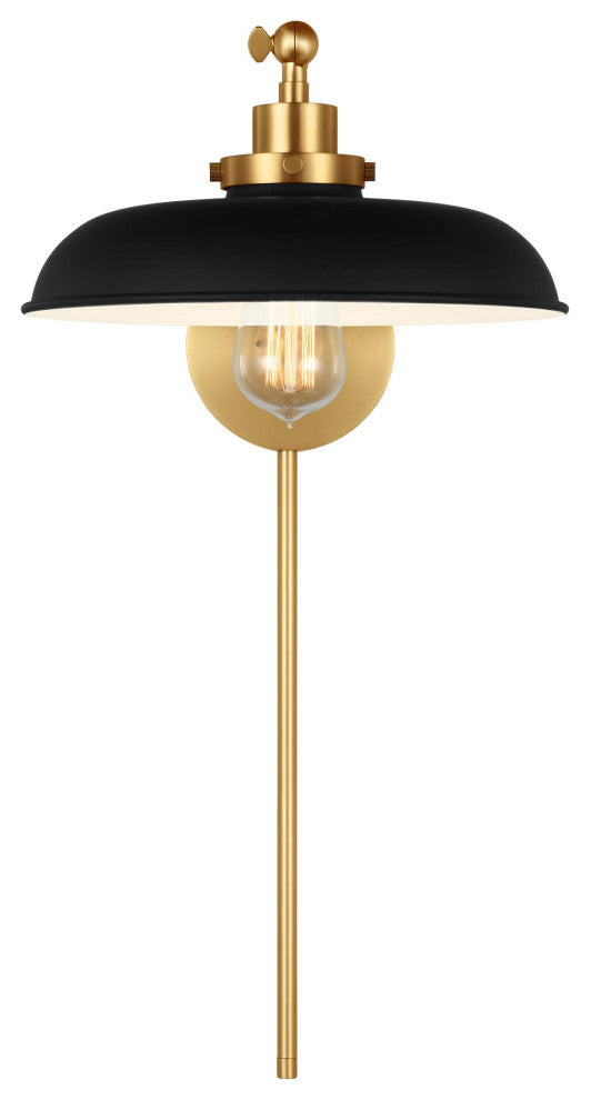 Wellfleet Single Arm Wide Task Sconce, Midnight Black and Burnished Brass