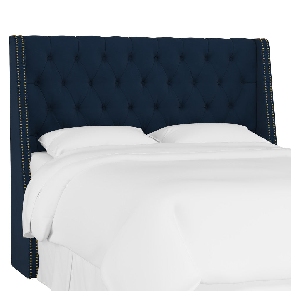 Williams Twin Nail Button Wingback Headboard, Velvet Ink