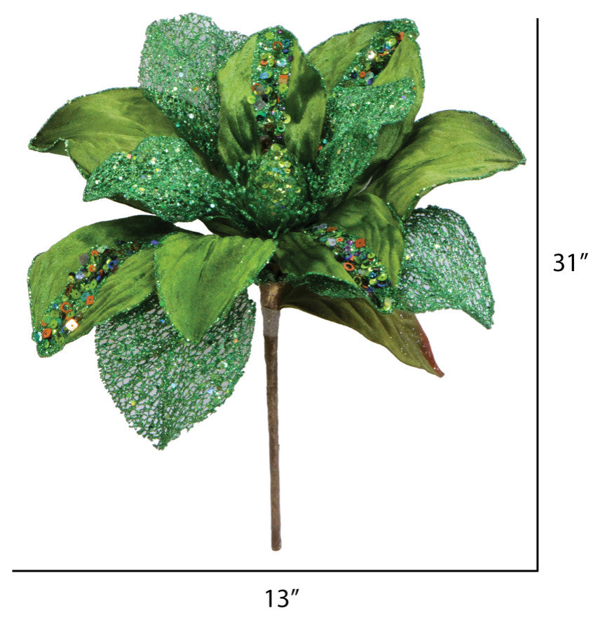 Vickerman O146213 31" Lime Glitter Magnolia Artificial Christmas Pick