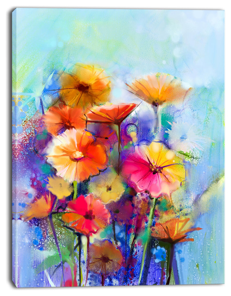 Abstract Floral Watercolor Painting, Large Floral Canvas Art Print, 12"x20"