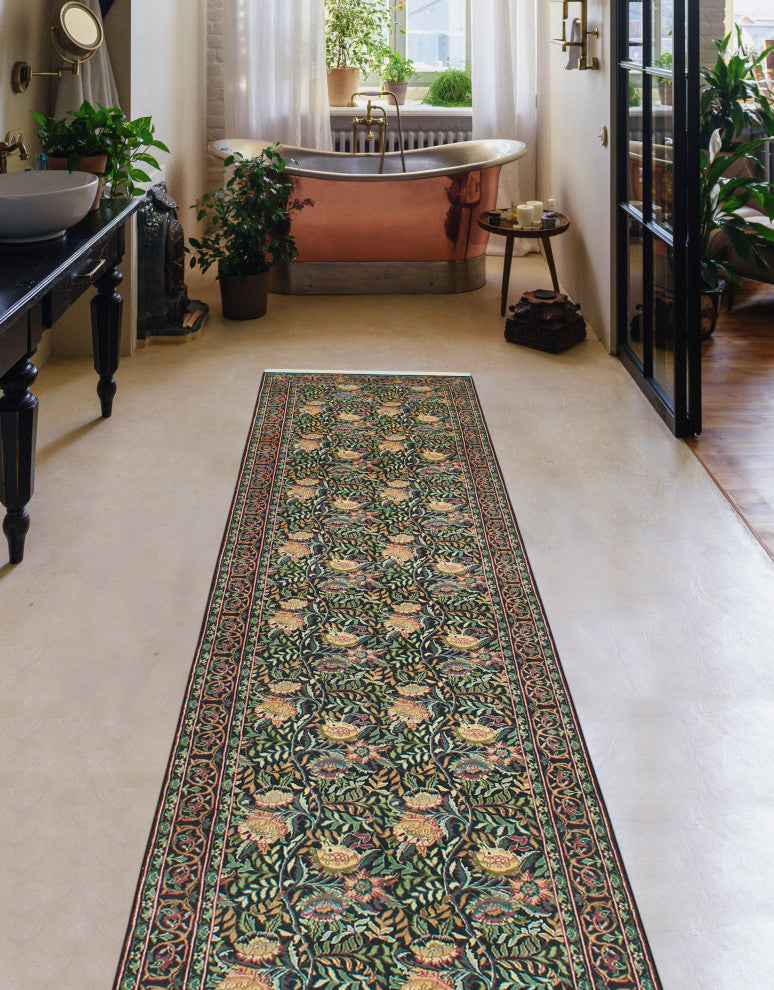 Pak-Persian Elliott Black/Green Runner, 2'7x10'1
