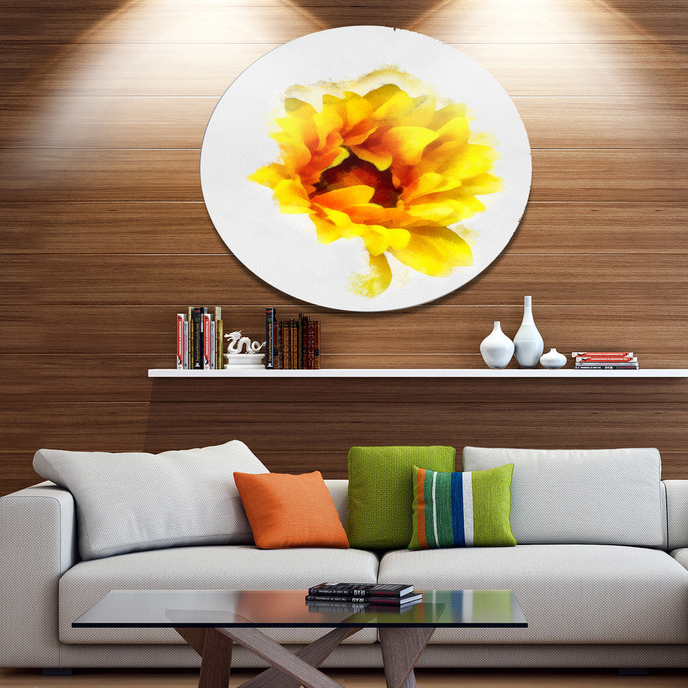 Yellow Watercolor Sunflower, Floral Round Wall Art, 11"