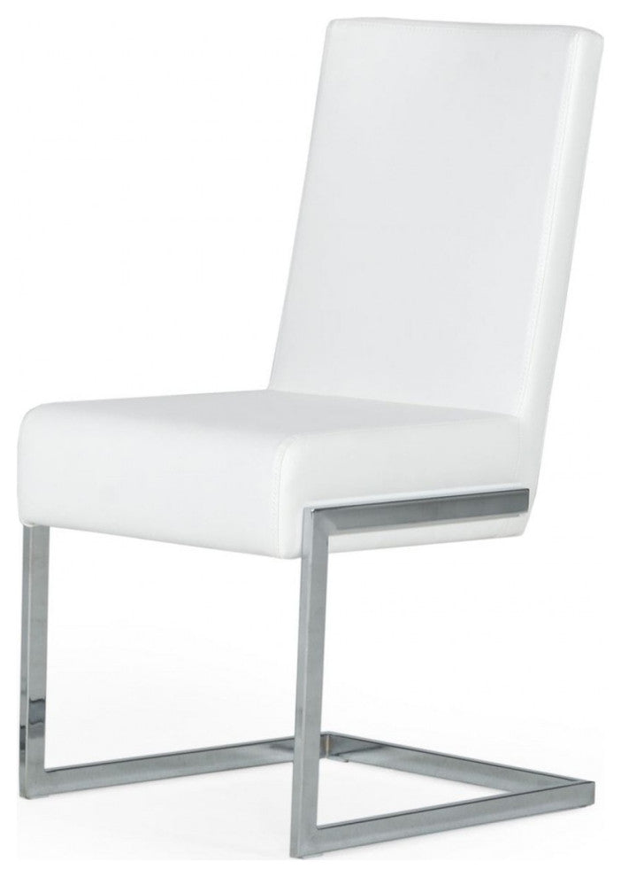 Set of Two White Silver Modern Dining Chairs