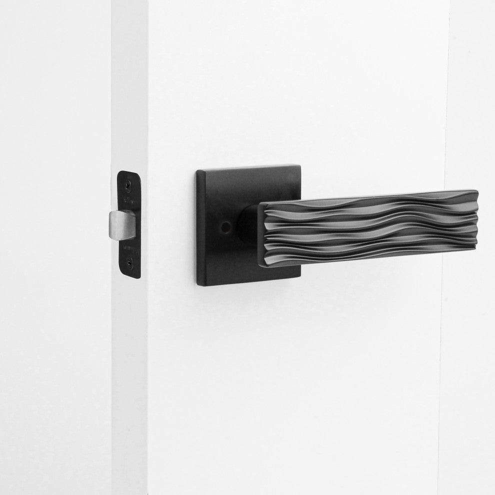 Modern Heavy Duty Designer Interior Door Lever - Ridge Collection, Matte Black, Passage Right Hand