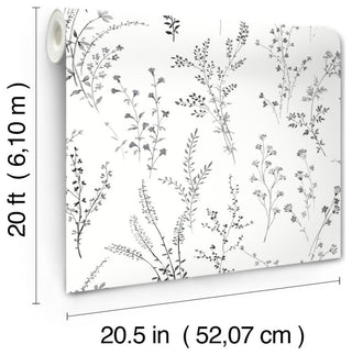 Black & White Wildflower Sprigs Peel & Stick Wallpaper