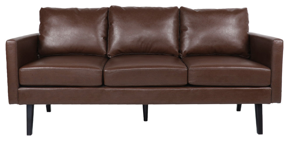 Dowd Mid Century Modern Faux Leather 3 Seater Sofa, Dark Brown