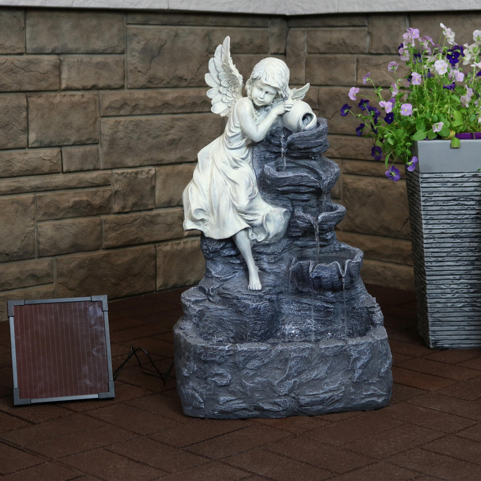 Sunnydaze Angel Falls Solar Outdoor Fountain With Battery 29" With LED Light