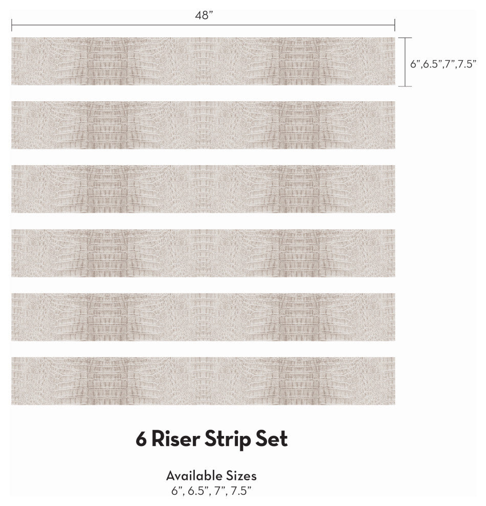 Crocodile Peel and Stick Stair Riser Strips, Beige, 48"w X 7"h, 6 Pack