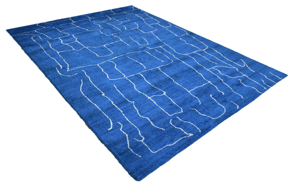 HAND KNOTTED LOOM SILK ECO-FRIENDLY RUGS-6'x9',Rectangle,Blue White,Contemporary