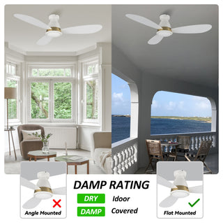 CARRO 52" Flush Mount Ceiling Fan with Dim Light and Remote 10 Speed, White/Gold
