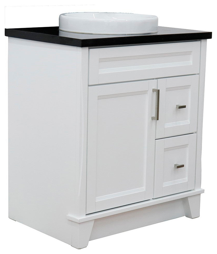 31" Single Sink Vanity, White Finish With Black Galaxy Granite With Round Sink