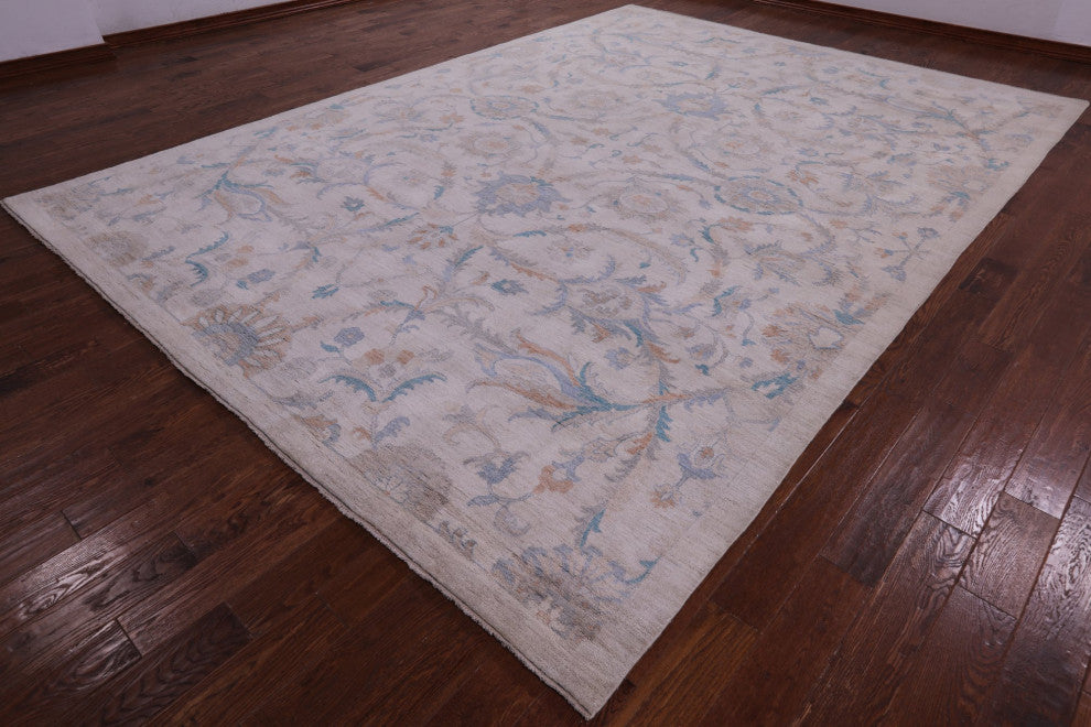 Peshawar White Wash Hand-Knotted Wool Rug 9' 11" X 13' 11" Q9540