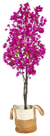 6ft. Artificial Bougainvillea Tree with Handmade Jute & Cotton Basket