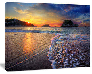 Sandy Beach with Rush Waves, Seashore Canvas Art Print, 60"x28"