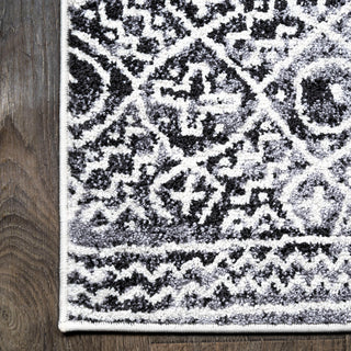 Iften Moroccan Geometric Distressed Ivory/Black 2 ft. x 10 ft. Runner Rug