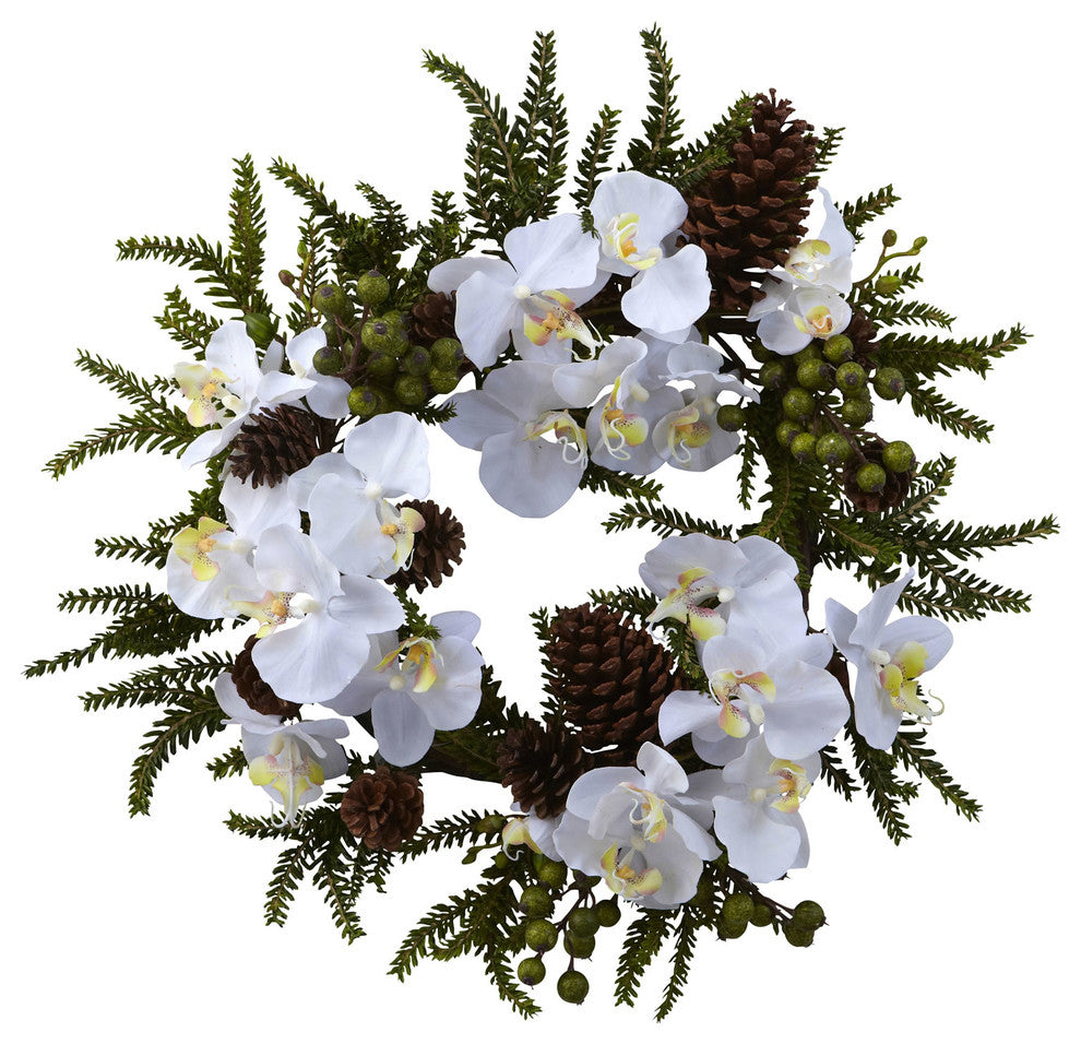 22" Phalaenopsis and Pine Wreath