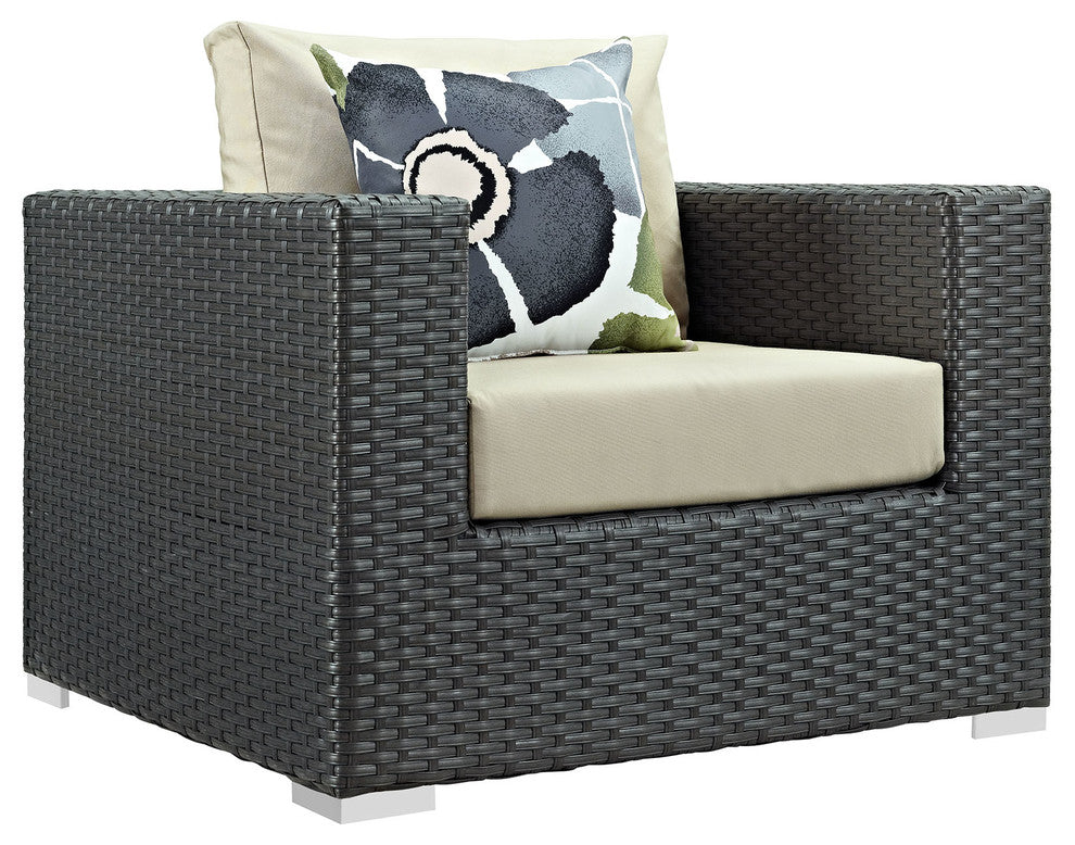Sojourn 7 Piece Outdoor Patio Sunbrella Sectional Set, Chocolate Beige