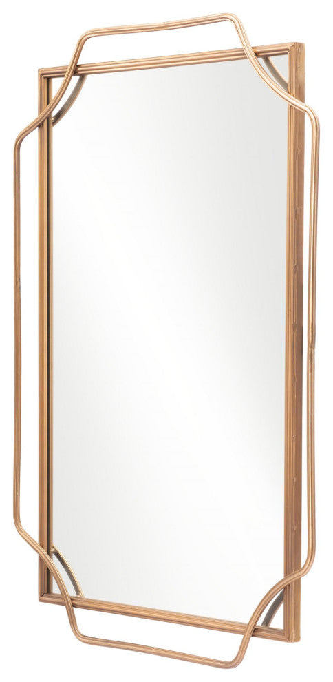 Frame Wall Mirror, Rectangular, Glass, Steel Metal, Gold, Bedroom Living