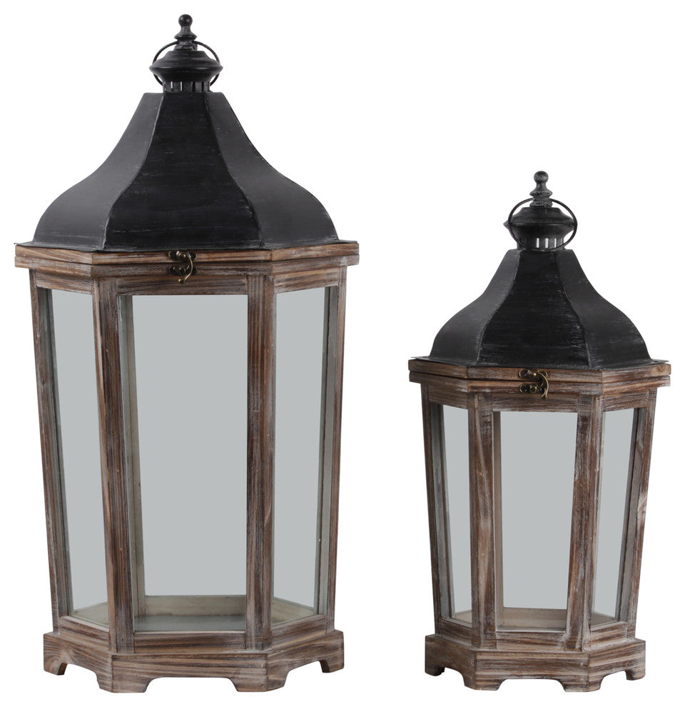 Wood Lantern Natural Clear Glass Brown