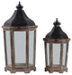 Wood Lantern Natural Clear Glass Brown