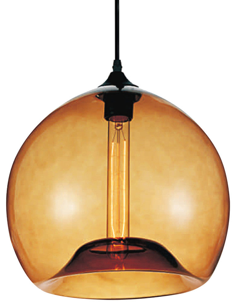 Glass Light Down Mini Pendant, Transparent Amber, 12 Inches