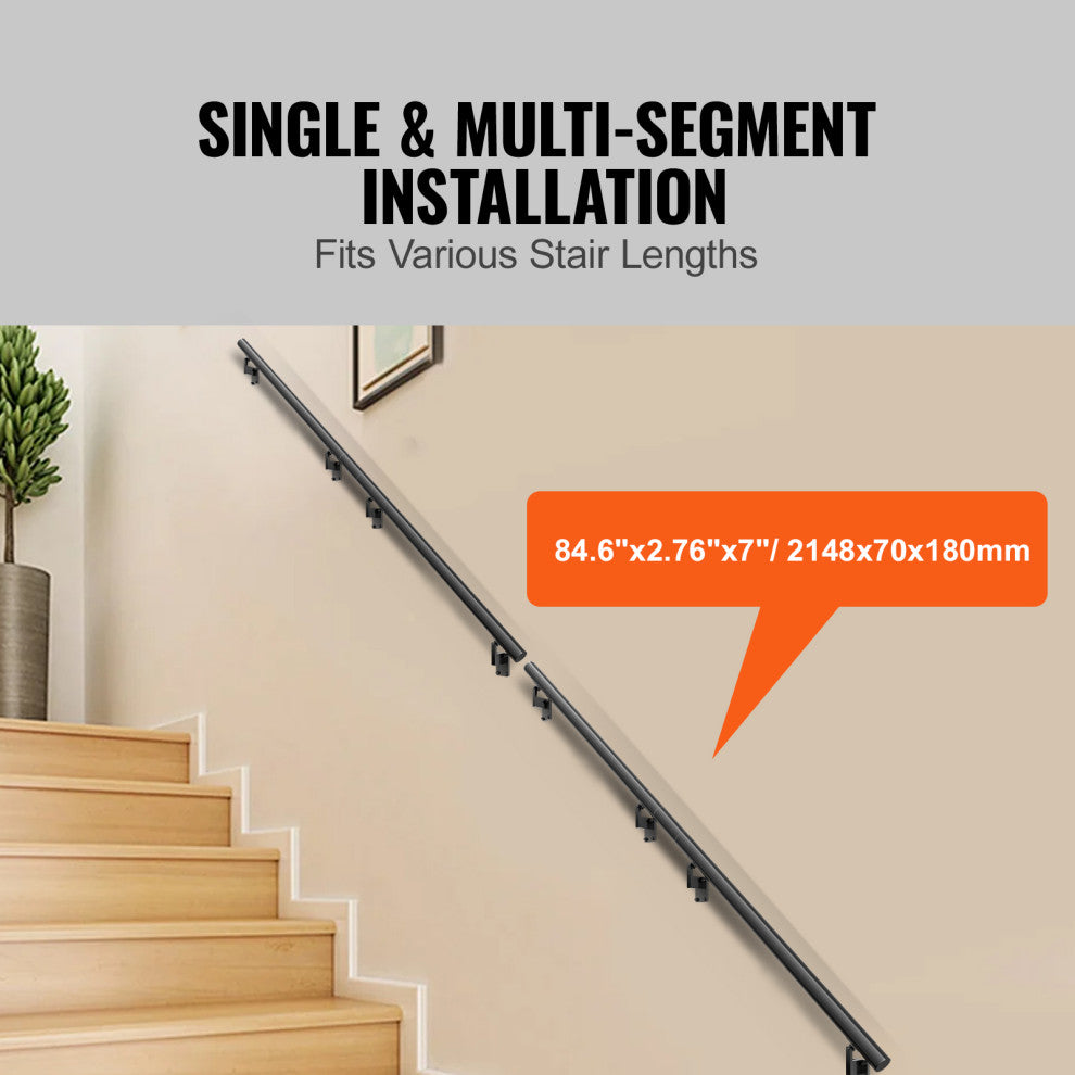 VEVOR 7 ft Wall-Mount Handrail Stair Railing Aluminum Alloy w/ Installation Kit