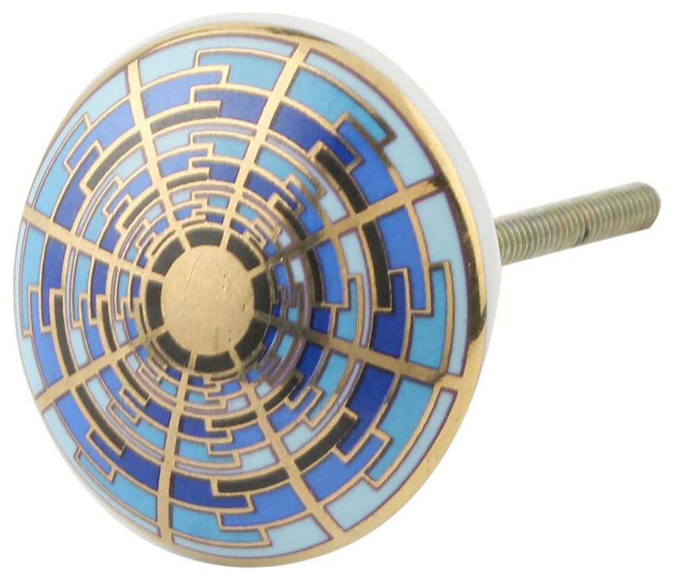 Set of 4 Blue Gold Ceramic Dresser Knobs