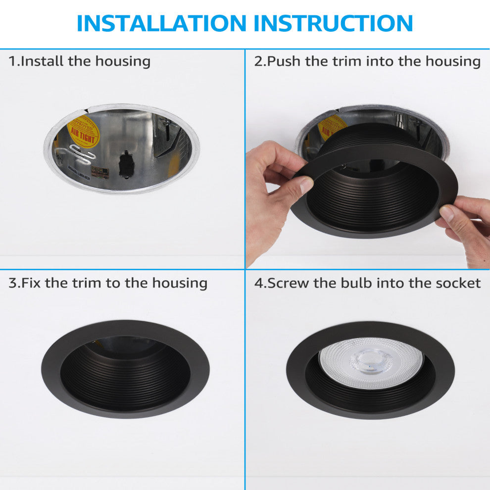 12-Pack 6 Inch Metal Recessed Can Light Trim, Step Baffle, Oil Rubbed Bronze