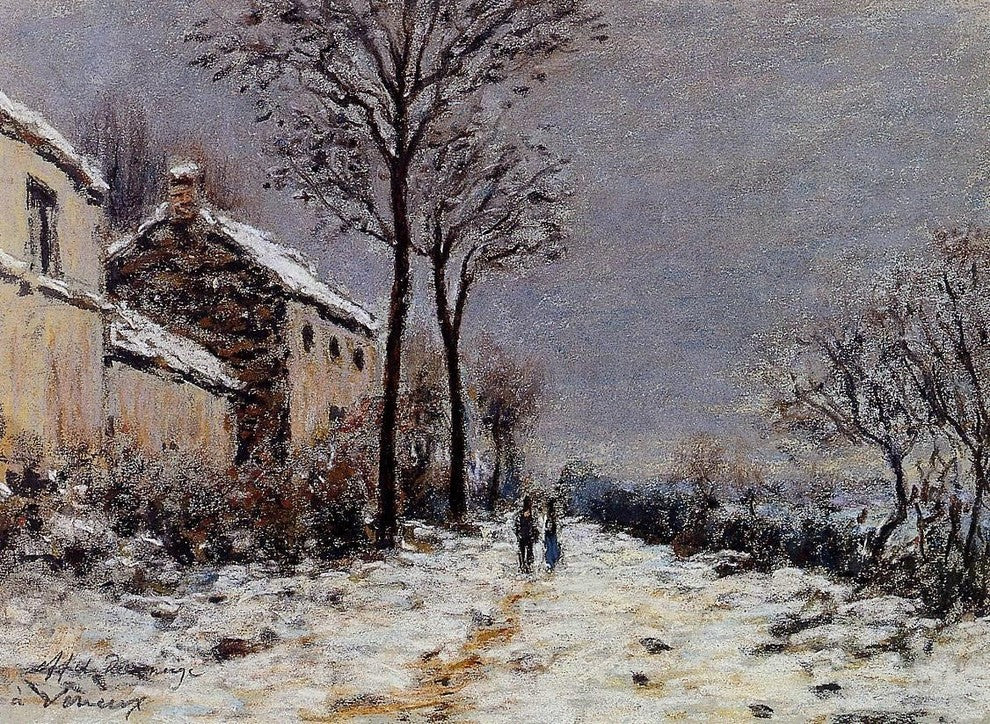 Alfred Sisley Snow Effect at Veneux, 21"x28" Wall Decal Print