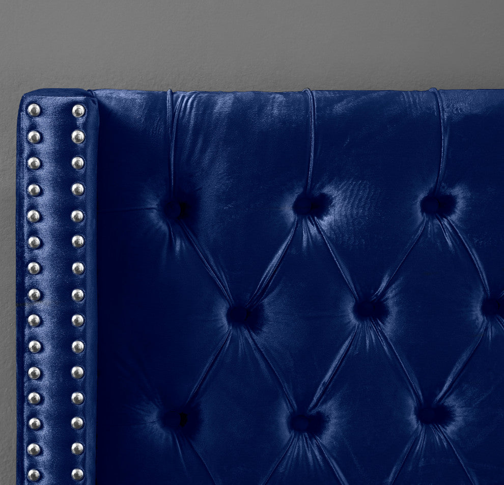 Ames Velvet Bed, Navy, Queen