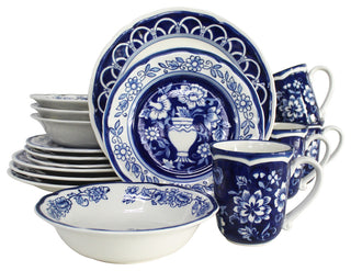 Blue Garden 16-Piece Hand-Painted Dinnerware Set