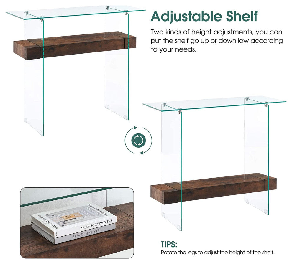 Modern Narrow Glass Console Table with Storage