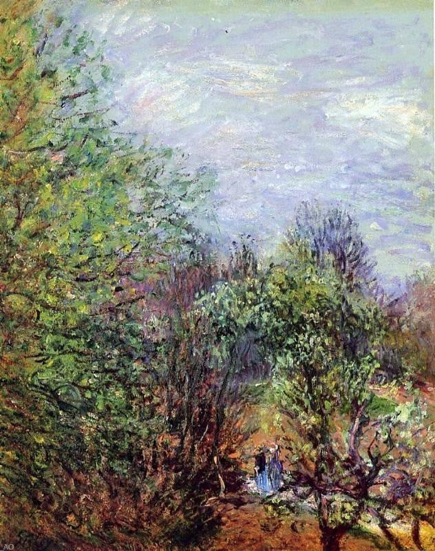 Alfred Sisley Two Women Walking Along the Riverbank Gallery Wrapped Canvas Print