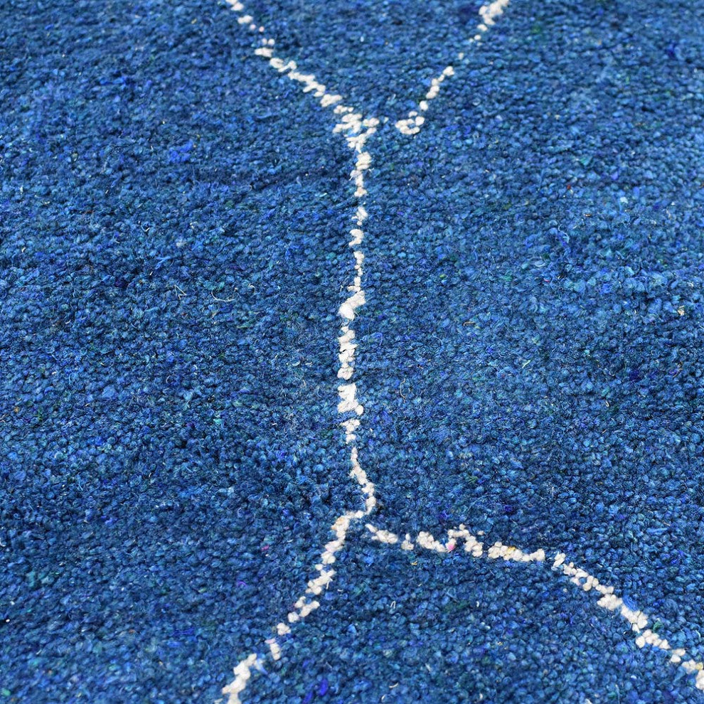 HAND KNOTTED LOOM SILK AREA RUGS-8'x10',Rectangle,Blue White,Contemporary