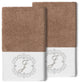 Linum Home Turkish Cotton Monica 2-Piece Embellished Hand Towel Set, Latte